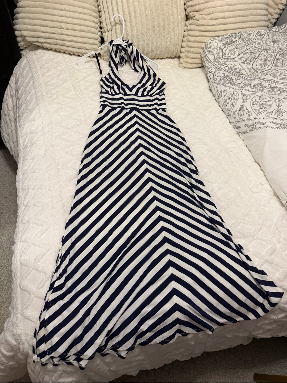 Banana Republic Navy & White Halter Chevron Maxi Dress